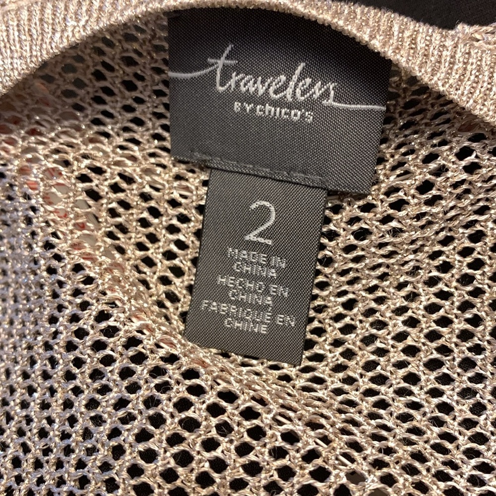 Chico’s Travelers Gold Mesh Duster Vest Medium - Picture 7 of 8
